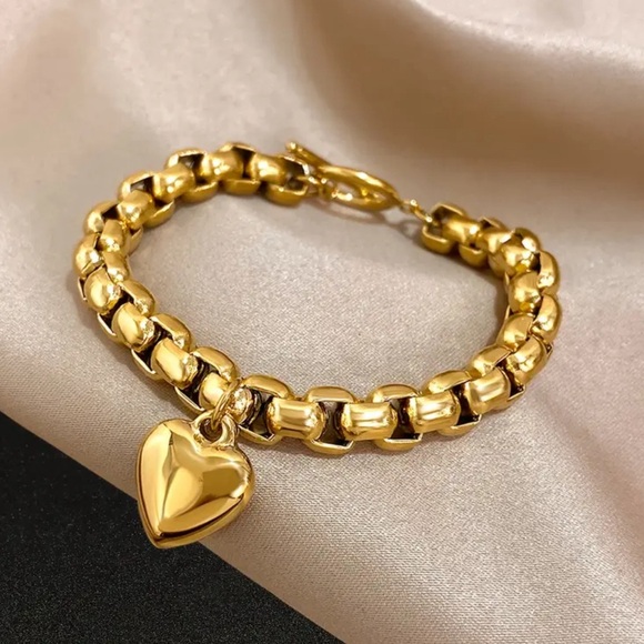 New-18k gold plated stainless steel heart-shaped charm bracelet - Picture 6 of 6